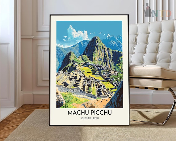 Machu Picchu Southern Peru Ruins Mountain Peaks Travel Poster
