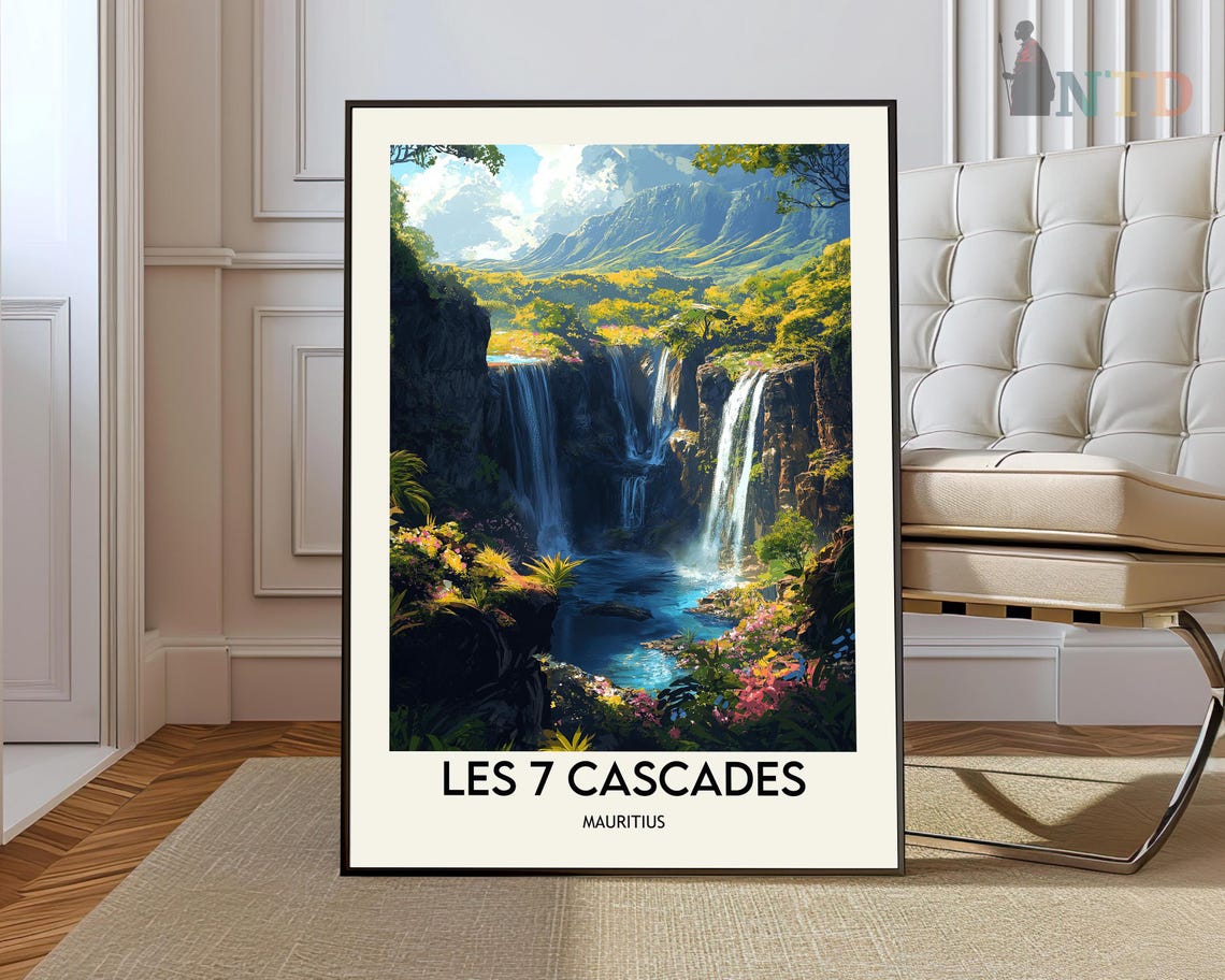 Les 7 Cascades Mauritius Tropical Waterfall Jungle Landscape Poster