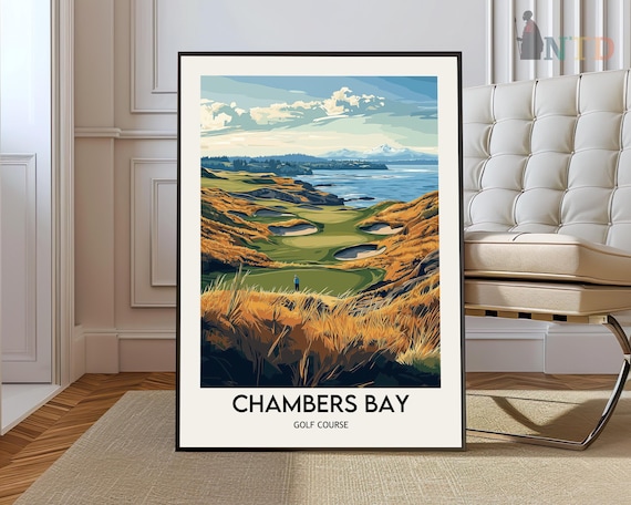 Chambers Bay Golf Course Pacific Coast Travel Style Golf Art Poster
