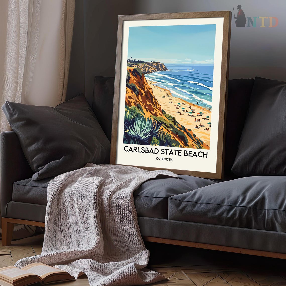 Carlsbad State Beach Cliffs Long Shoreline Vintage Travel Poster - Image 3