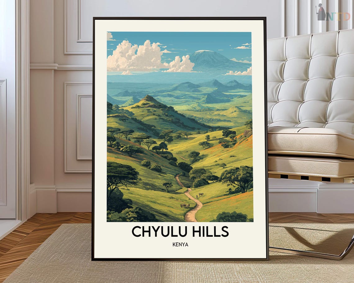 Chyulu Hills Kenya Green Valley Path And Distant Mountain Poster