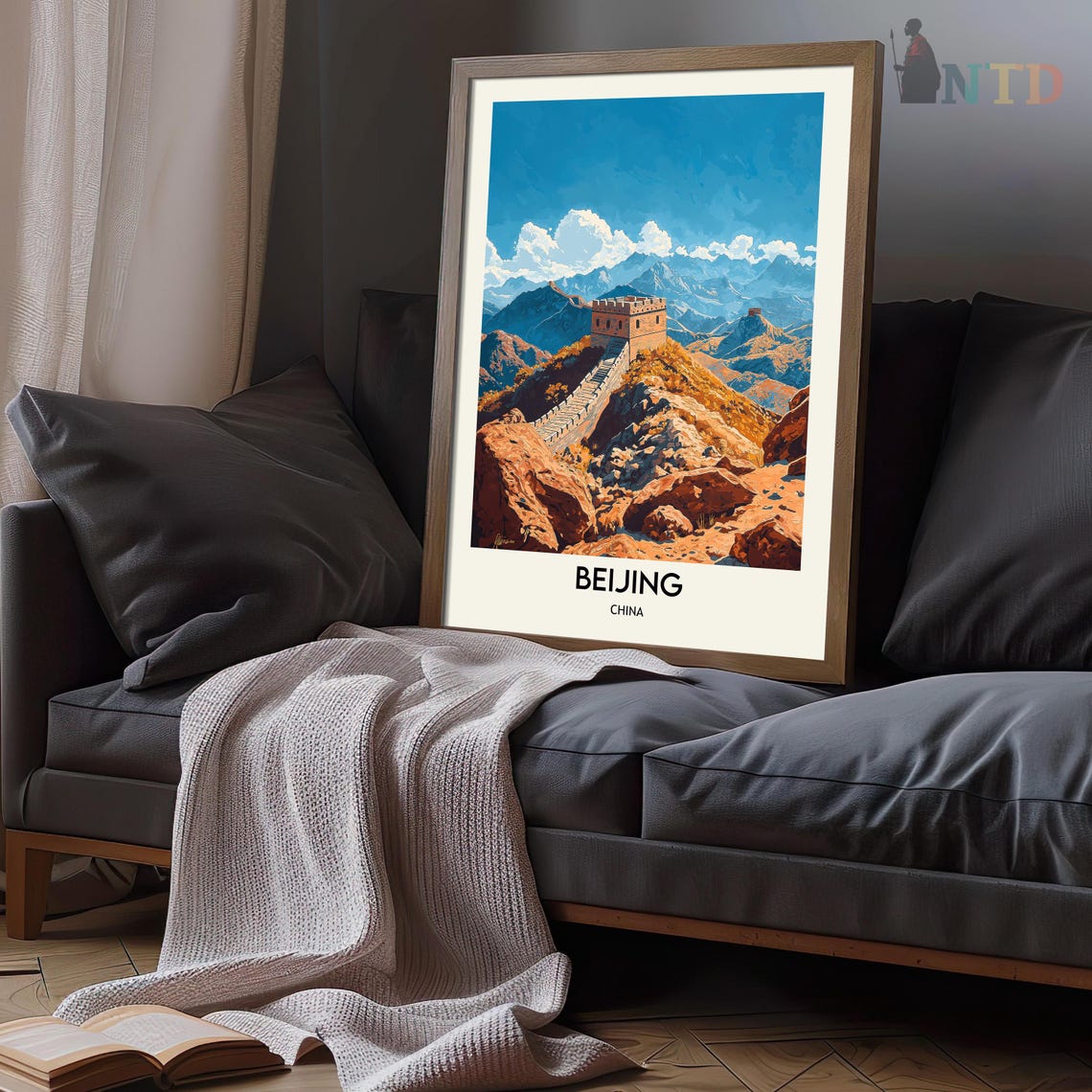Beijing China Great Wall Watchtower Mountains Vintage Travel Poster - Image 3