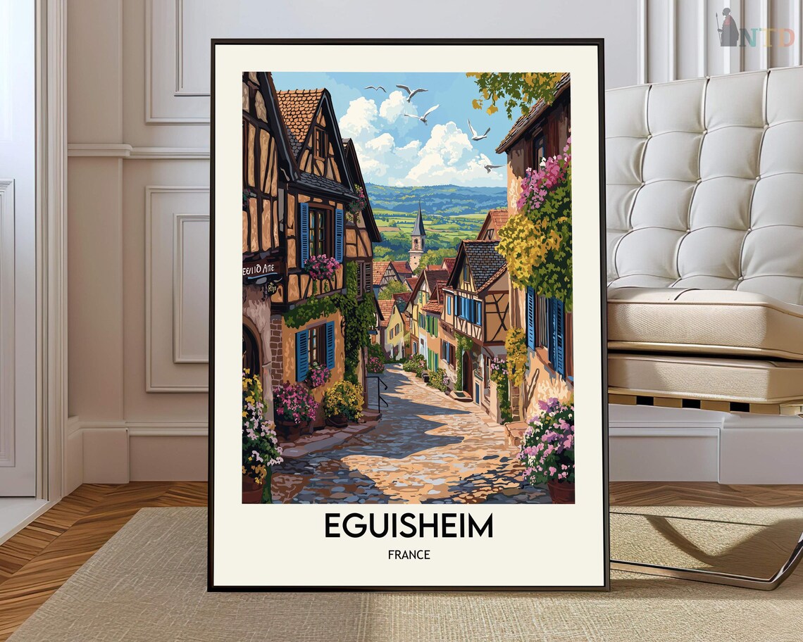 Eguisheim France Half-Timbered Village Street View Travel Poster