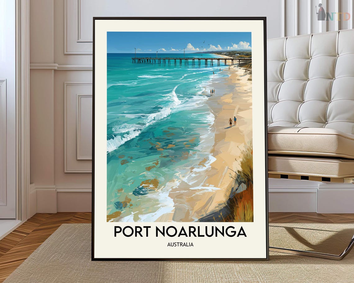 Port Noarlunga Beach and Pier Scenic Travel Poster Australia Coast