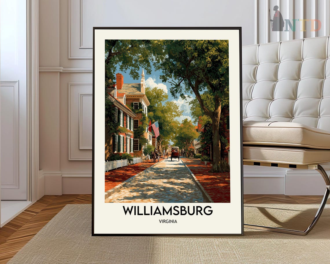Williamsburg Virginia Travel Poster Historic Colonial Street Flag Art