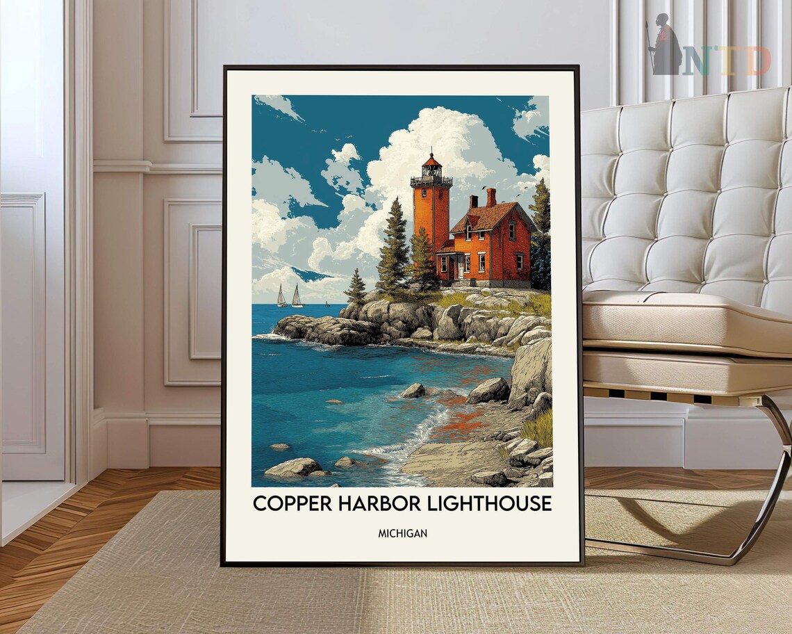 Copper Harbor Lighthouse Poster, Michigan Travel Poster