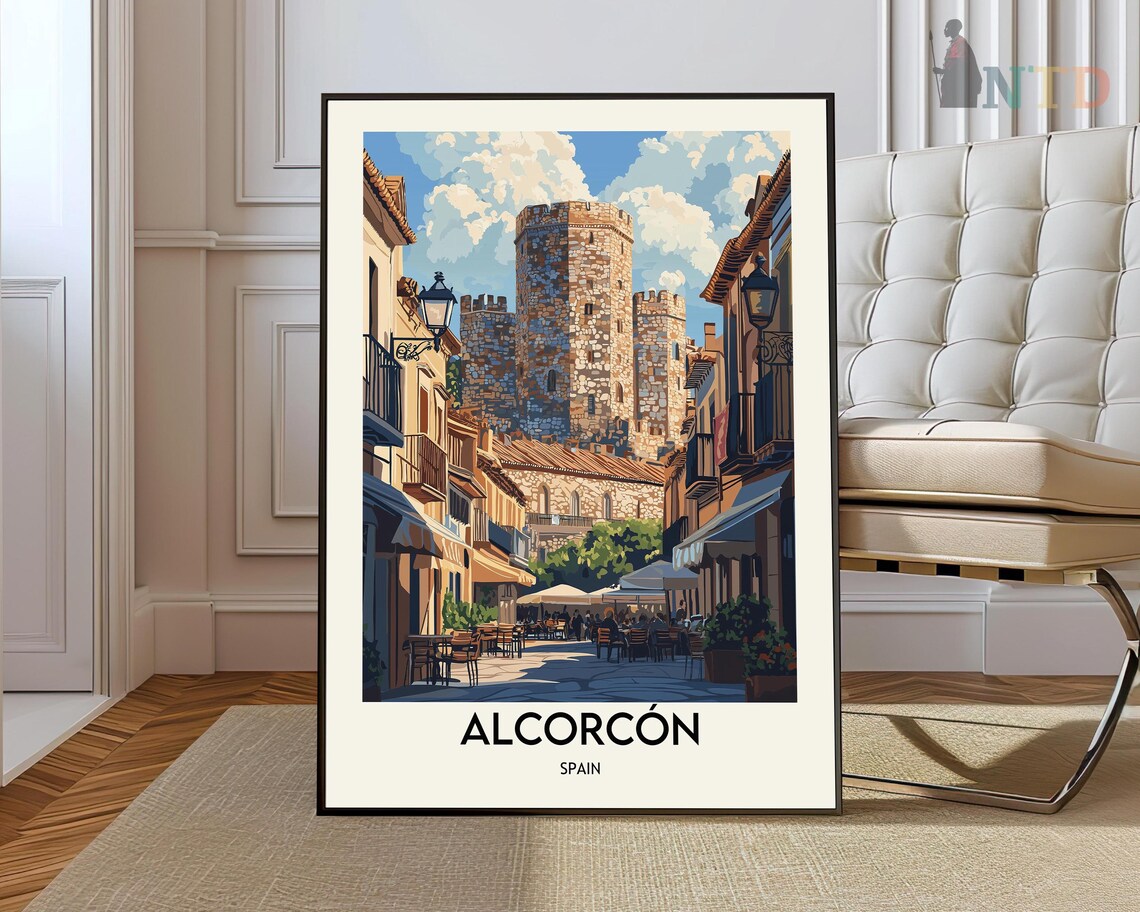 Alcorcon Spain Medieval Towers Old Town Street Retro Travel Poster
