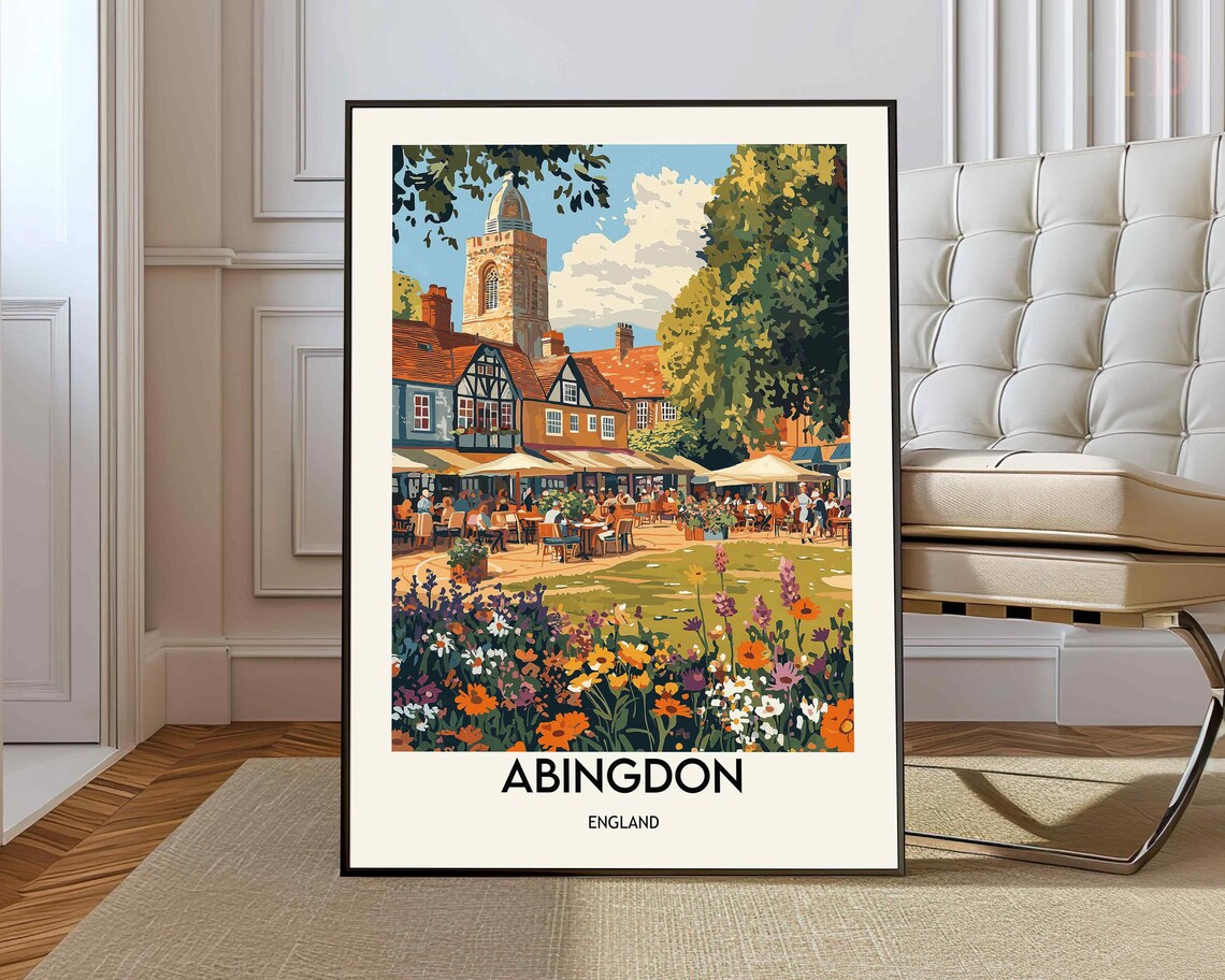 Abingdon England Historic Market Town Travel Poster Illustration
