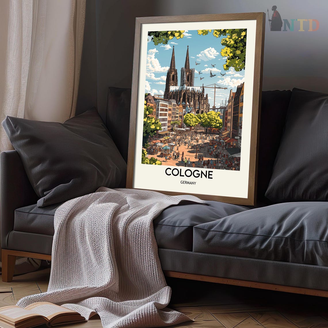 Cologne Germany Cathedral Towers Over A Lively Market Square Poster - Image 3