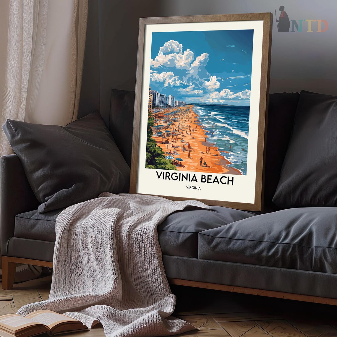 Virginia Beach Virginia Boardwalk Crowd Shore Vintage Travel Poster - Image 3