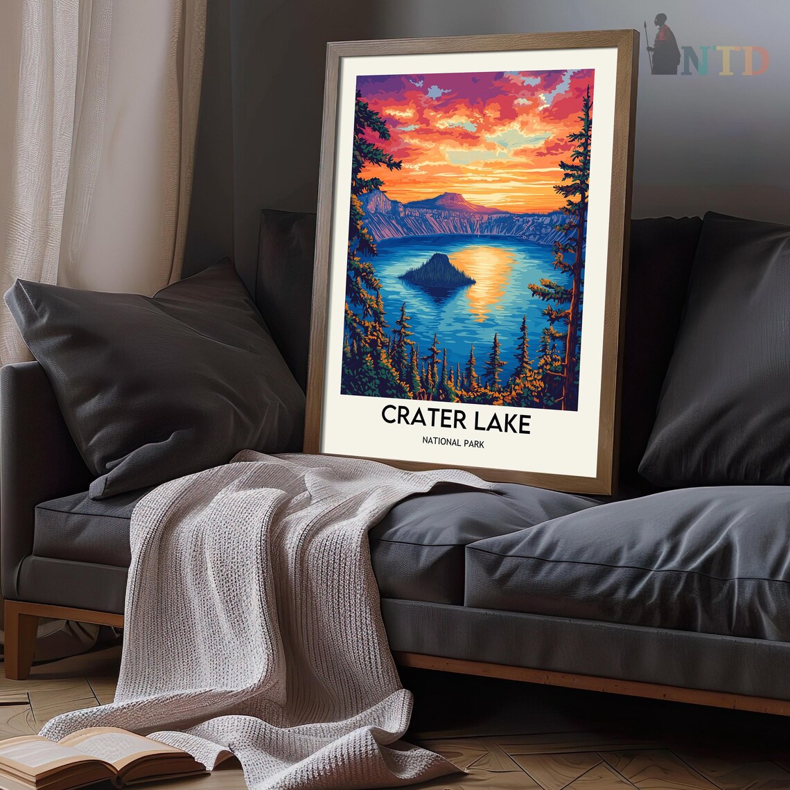 Crater Lake National Park Sunset Wizard Island Travel Poster - Image 3
