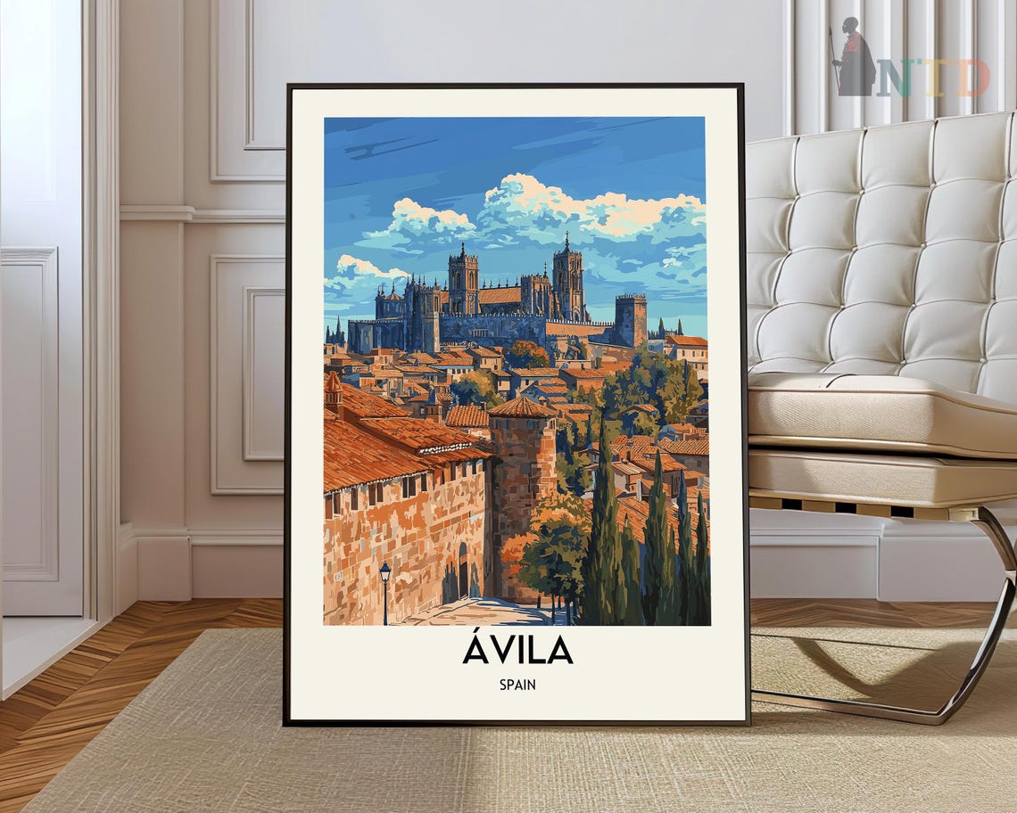 Avila Spain Walled Old Town Cathedral Vintage Retro Travel Poster