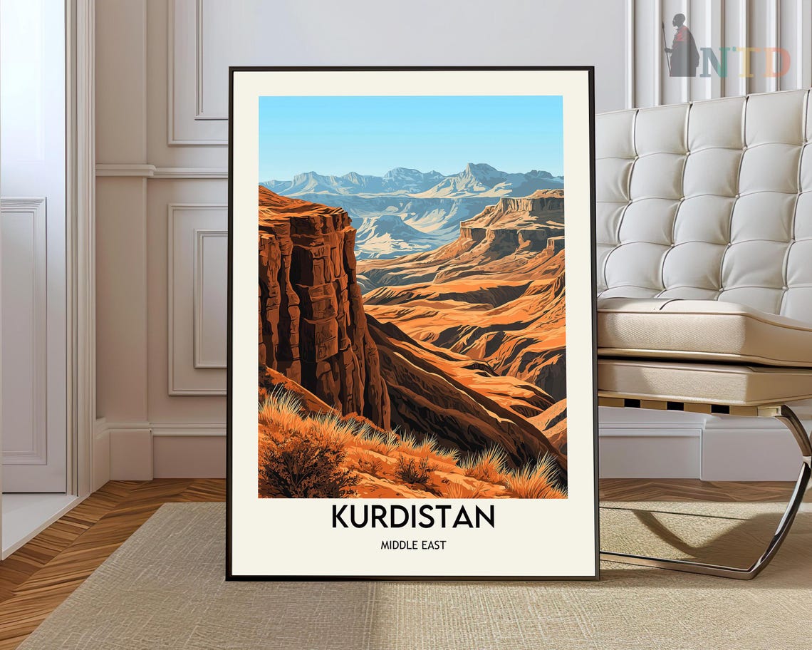 Kurdistan Middle East Red Rock Canyon Landscape Travel Poster