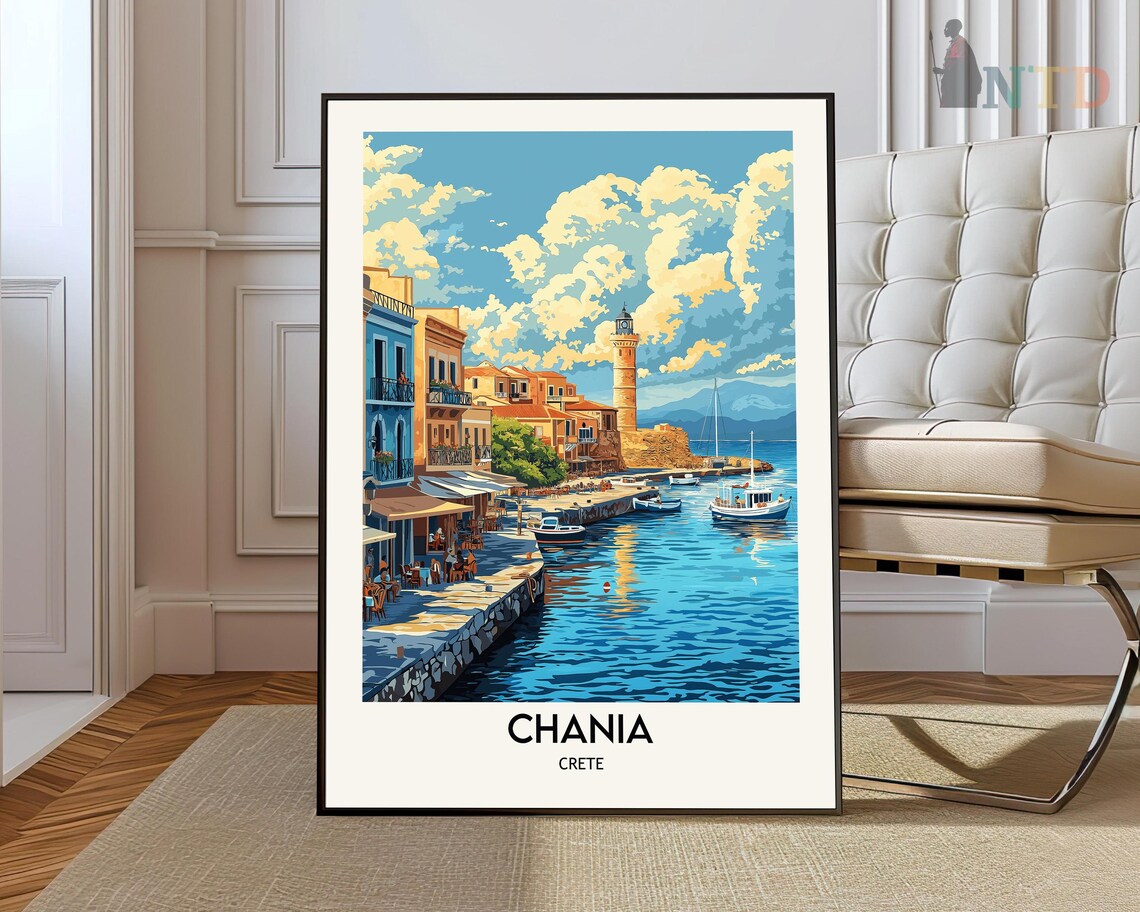Chania, Crete Vintage Travel Poster, Greece Wall Art Print