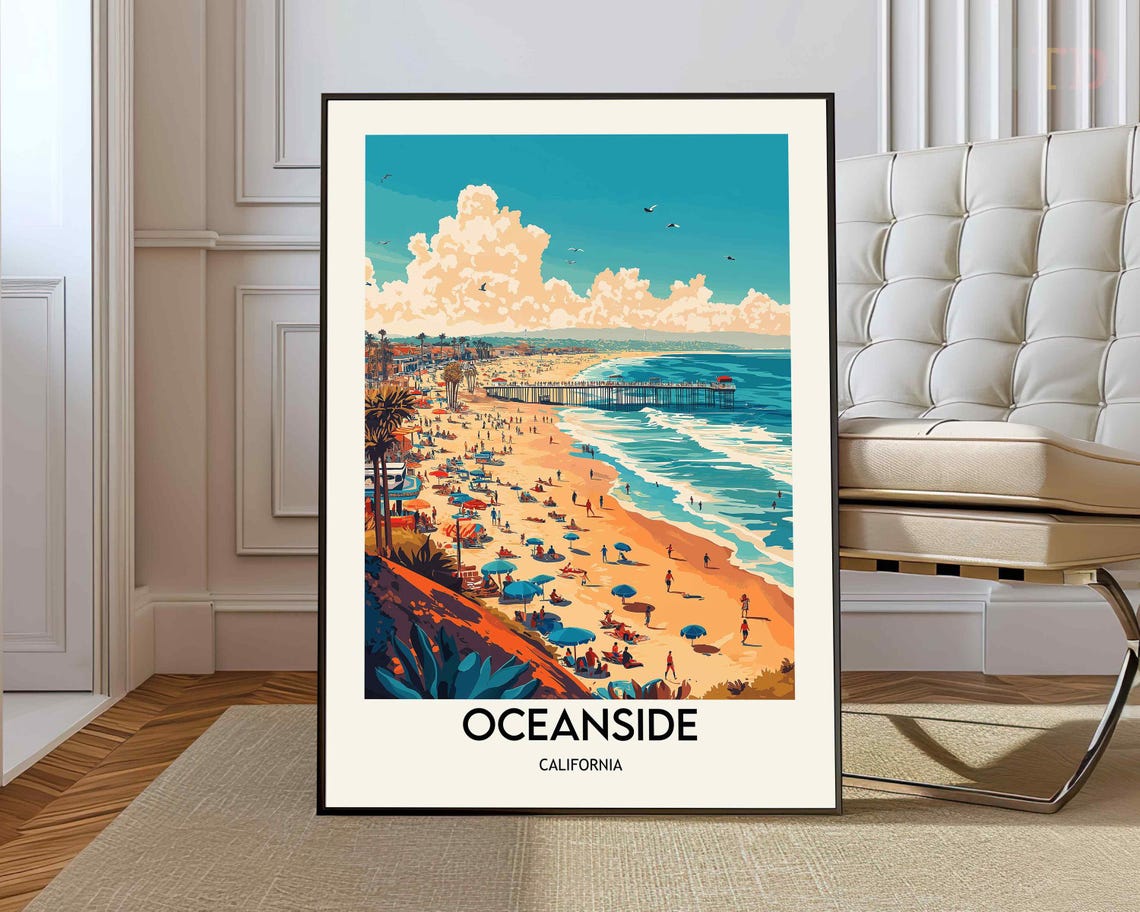 Oceanside California Beach Pier Vintage Summer Travel Poster