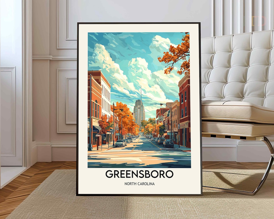 Greensboro North Carolina Historic Street Scene Travel Poster