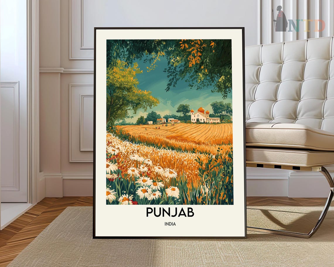 Punjab India Golden Wheat Fields Vintage Travel Countryside Poster