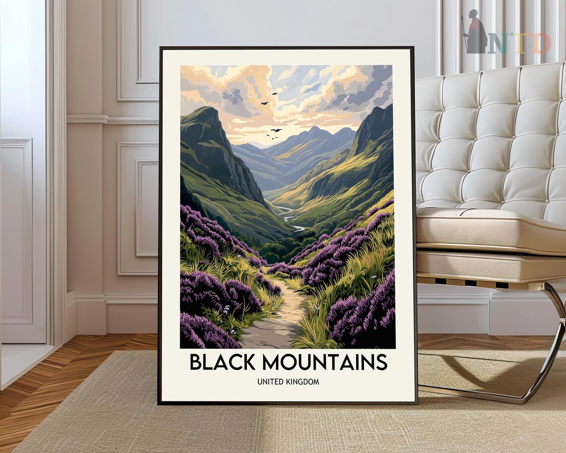 Black Mountains UK Heather Valley Scenic Hiking Travel Poster