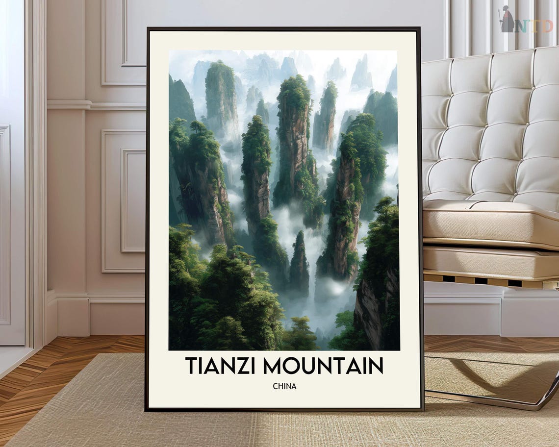 Tianzi Mountain China Misty Sandstone Pillars Forest Fog Poster