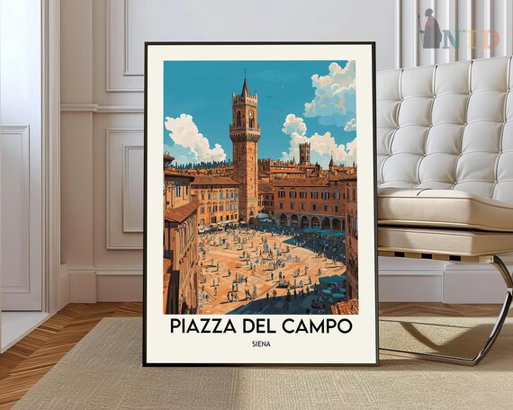 Piazza del Campo Siena Torre del Mangia Shell Square Italy Travel Poster