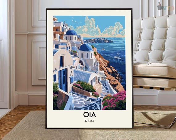 Oia Poster Wall Art Print Photo Map Travel Greece Santorini Village