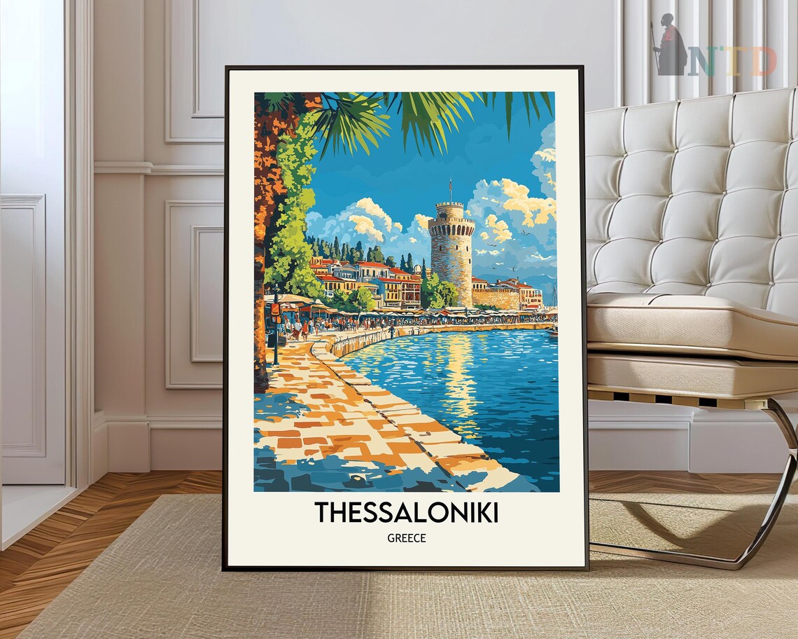 Thessaloniki Greece White Tower Waterfront Harbor Travel Art Poster