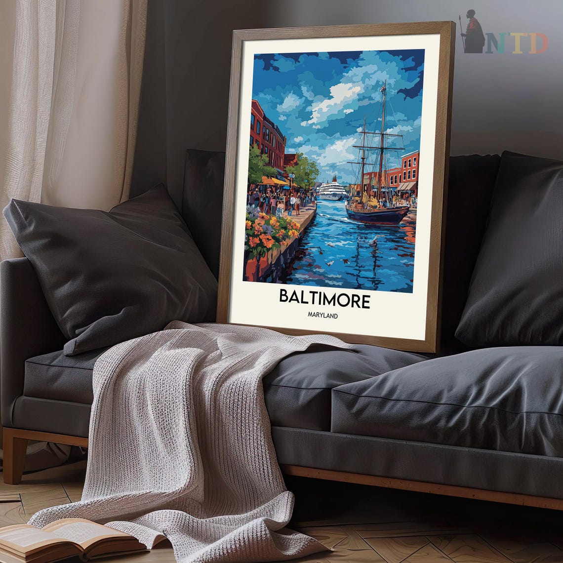 Tall Ship Docked at Baltimore Inner Harbor Maryland Travel Poster - Image 3