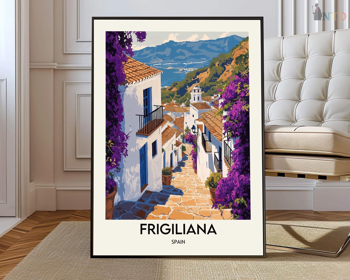 Frigiliana Spain White Village Bougainvillea Travel Art Poster