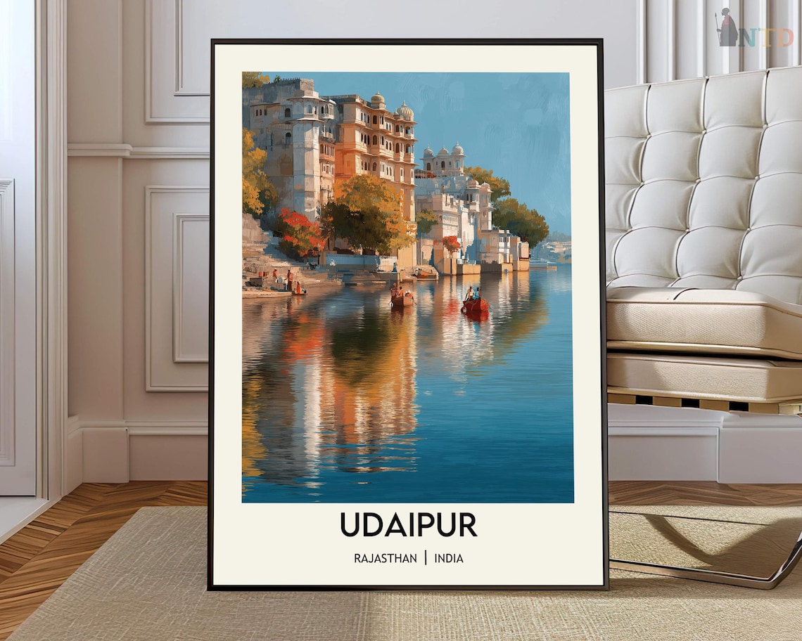 Udaipur City Palace Reflections On Lake Rajasthan India Travel Poster