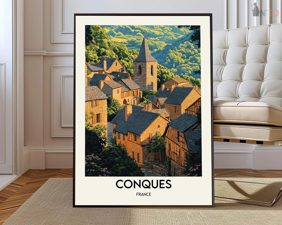 Conques Poster Wall Art Print Photo Travel France Map