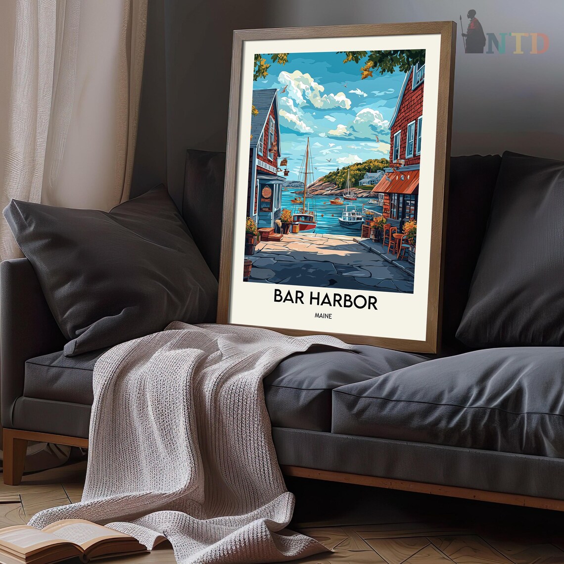 Bar Harbor Maine Waterfront Sailboats Harbor Vintage Travel Poster - Image 3