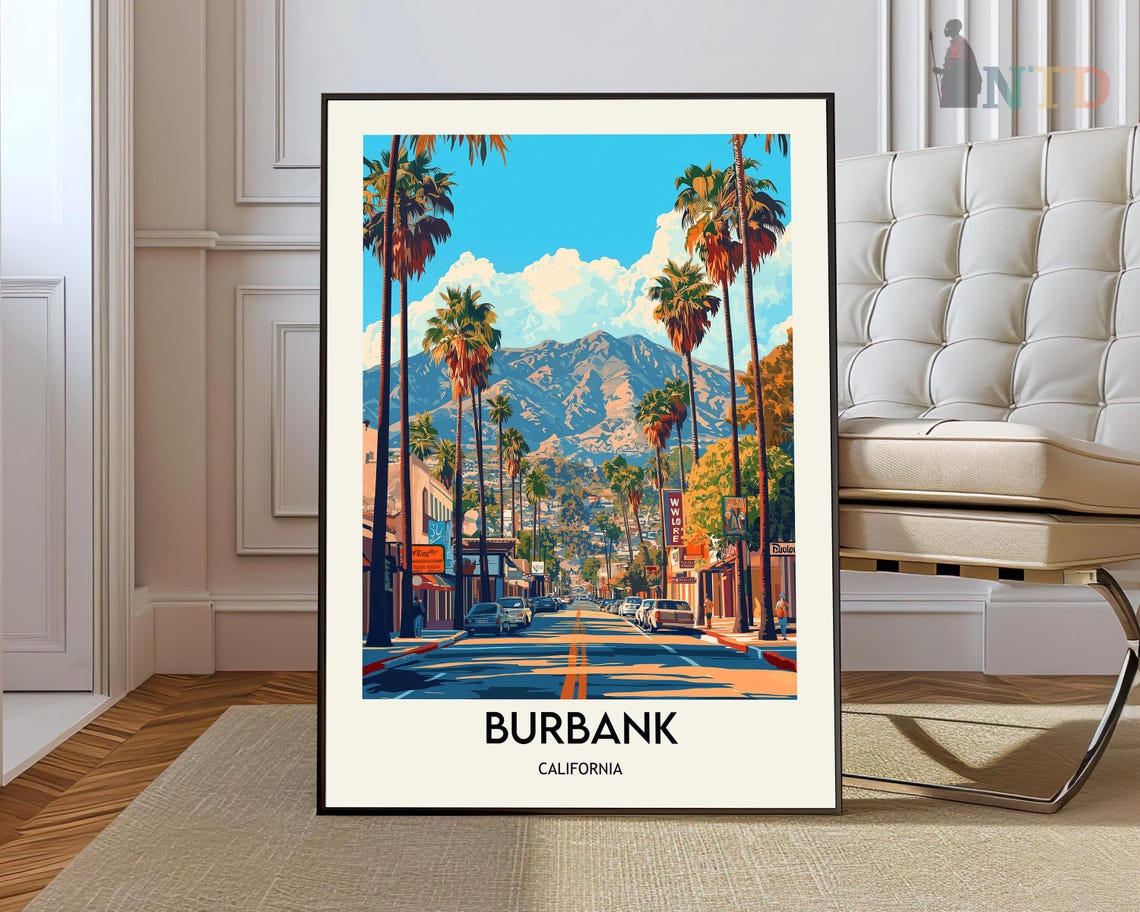 Burbank California Palm Lined Downtown Main Street Hills Poster