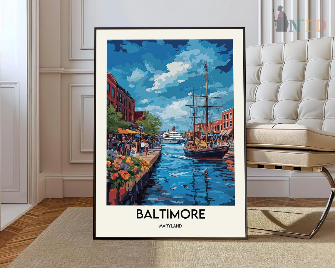 Tall Ship Docked at Baltimore Inner Harbor Maryland Travel Poster