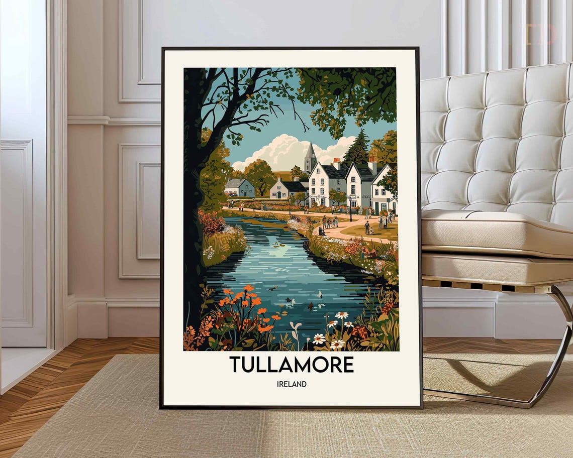 Tullamore Ireland Riverside Town Ducks Charming Village Poster