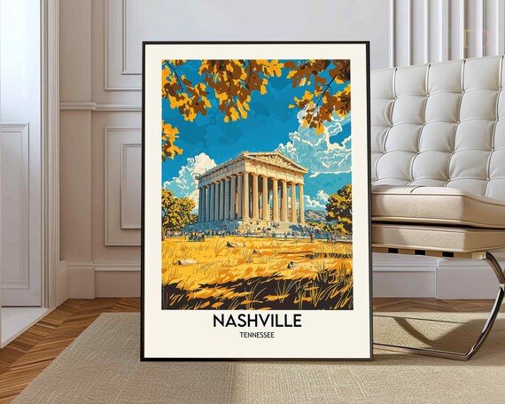 Nashville Tennessee Parthenon Autumn Landmark Vintage Travel Poster