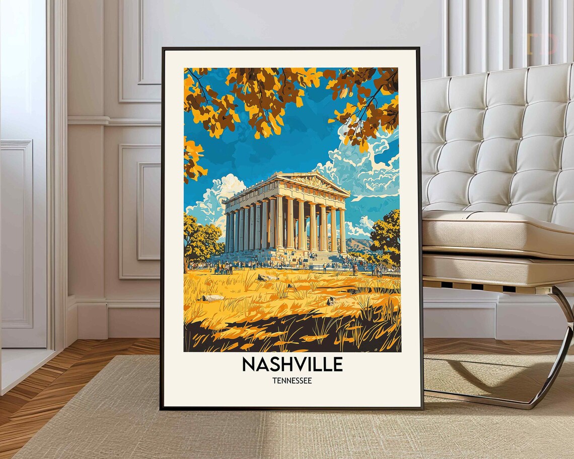 Nashville Tennessee Parthenon Autumn Landmark Vintage Travel Poster