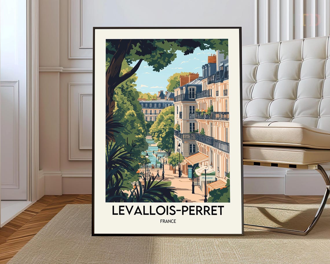 Levallois-Perret Parisian Street Balconies Cafes France Poster