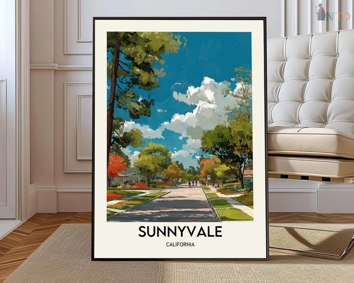 Sunnyvale California Tree-Lined Avenue Vintage Travel Poster