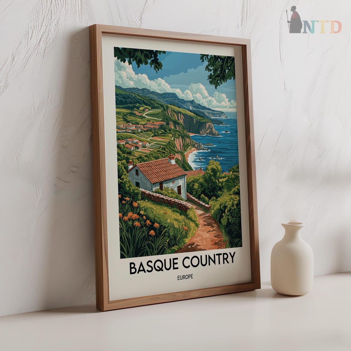 Basque Country Europe Coastal Cliffs Farmhouse Vintage Poster - Image 2