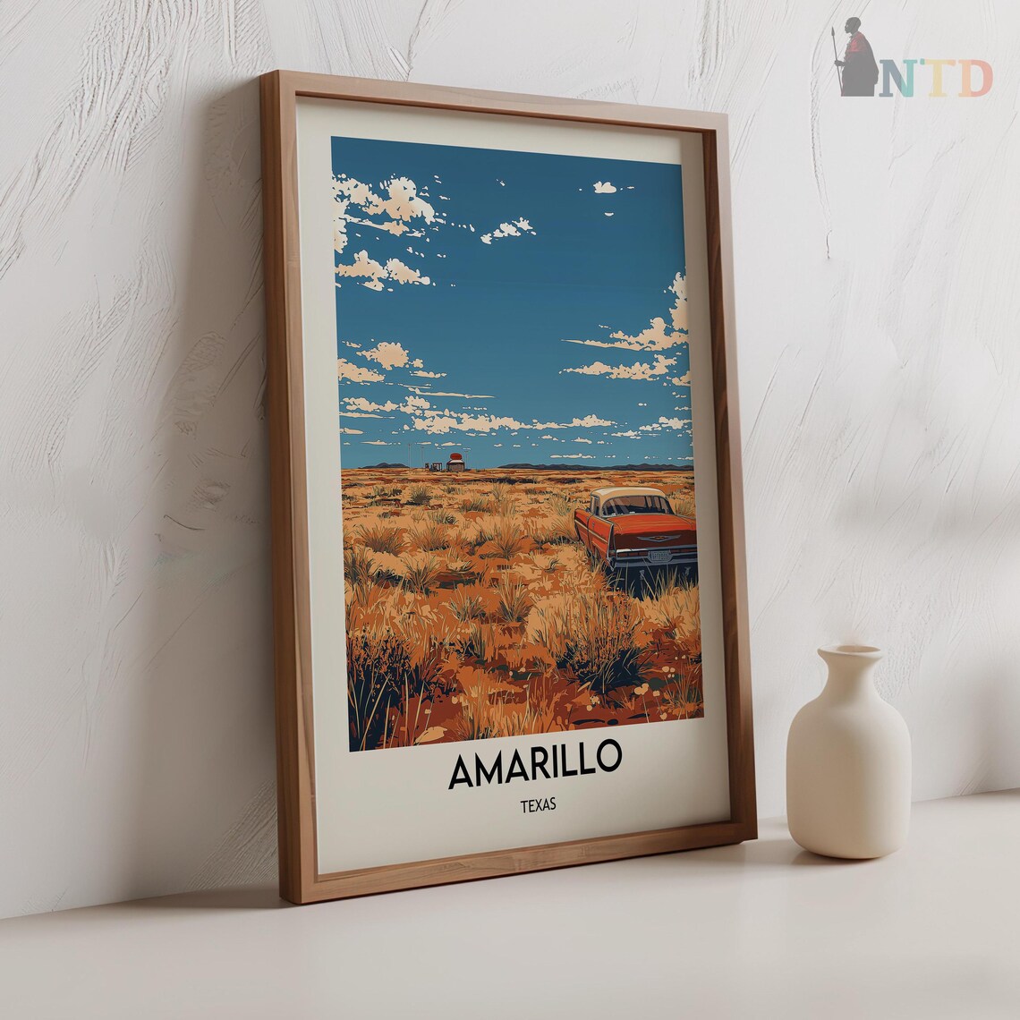 Amarillo Texas Vintage Car Desert Prairie Highway Scene Travel Poster - Image 2