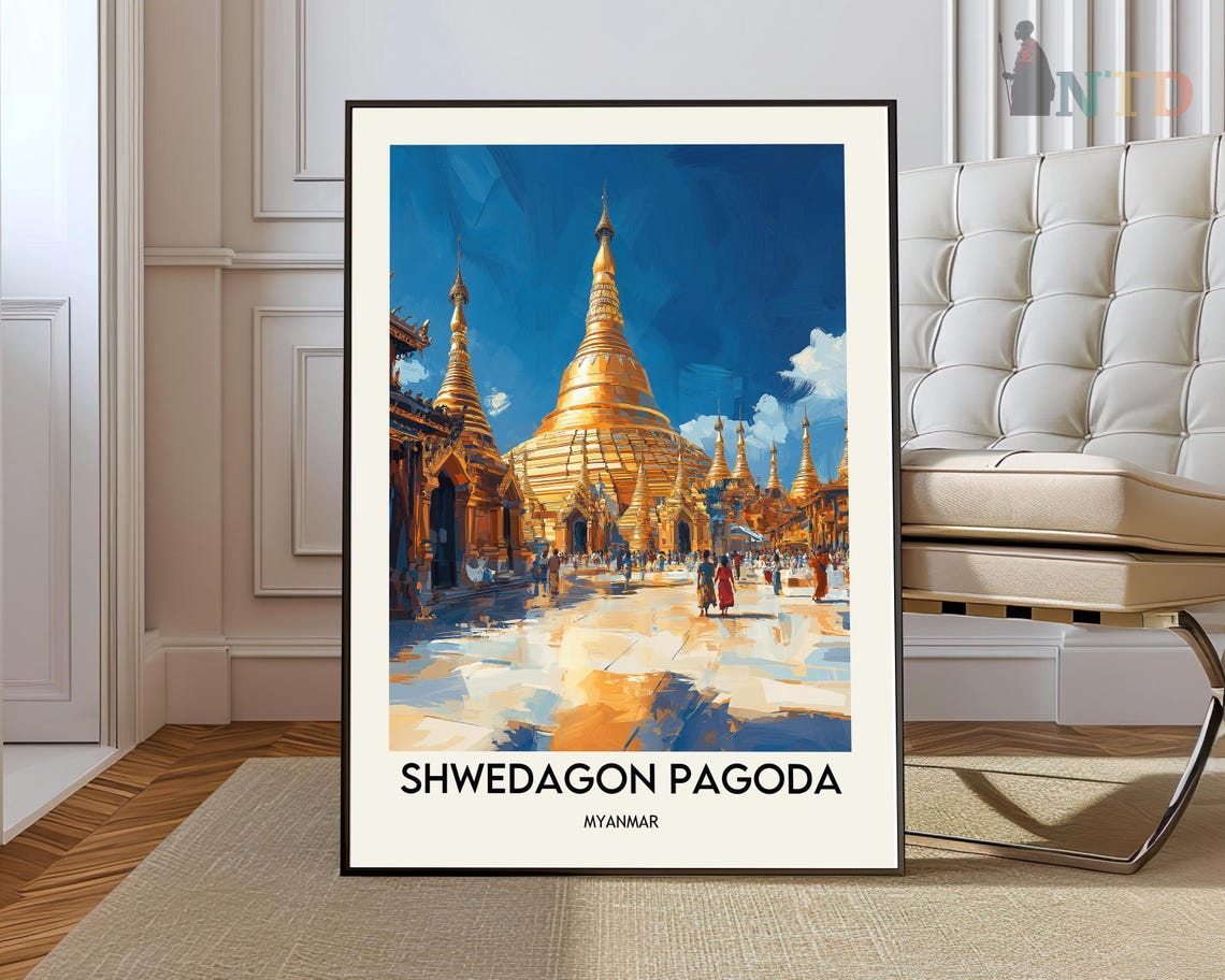 Shwedagon Pagoda Myanmar Golden Stupa Yangon Landmark Travel Poster