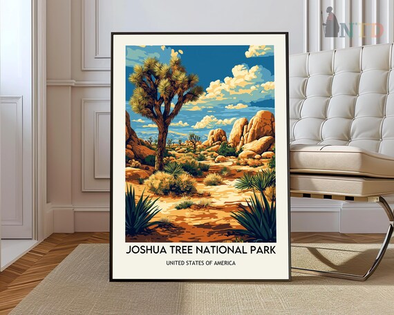 Joshua Tree National Park Golden Sunset Desert Vintage Travel Poster