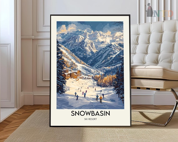 Snowbasin Ski Resort Vintage Valley Poster Utah Mountain Village Art