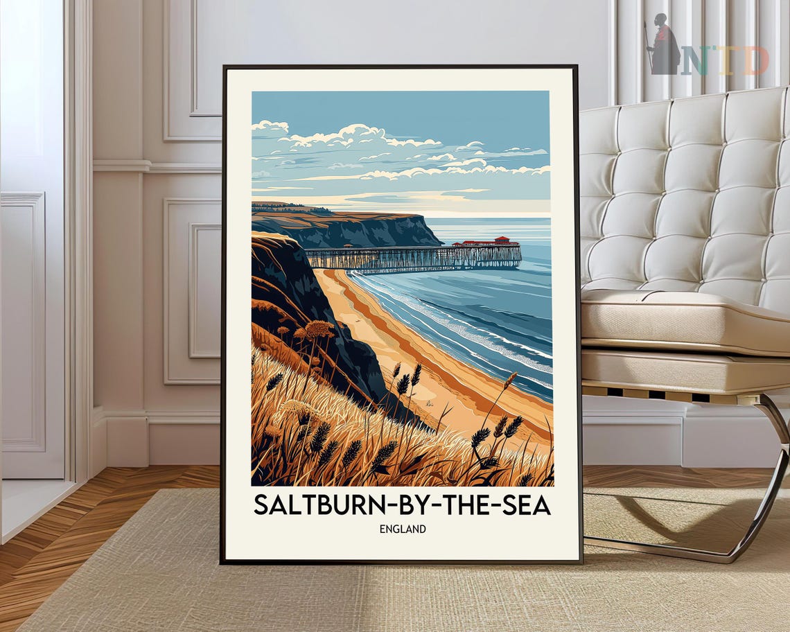 Saltburn by the Sea England Coastal Cliffs Pier Travel Poster