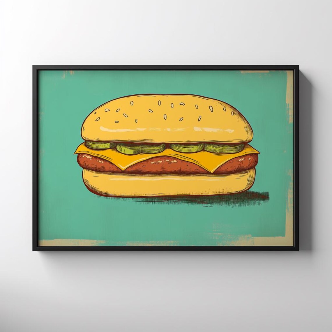 Retro Hamburger Vintage Food Art Kitchen Poster