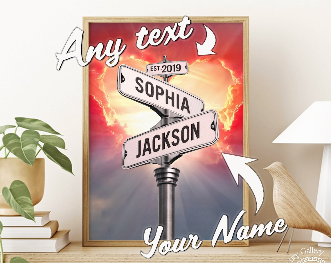 Personalized Vintage Street Sign Couples Names Sunset Art Poster
