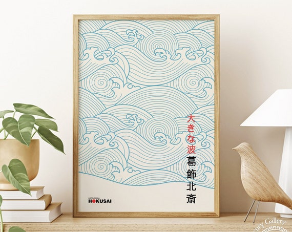 Hokusai Waves Print Waves Line Art Print Japanese Waves Art Great Wave Poster Print Asian Wall Art Hokusai Poster