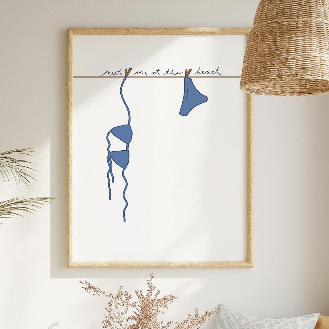 Meet Me at the Beach Blue Bikini Minimalist Coastal Summer Wall Art - Image 4