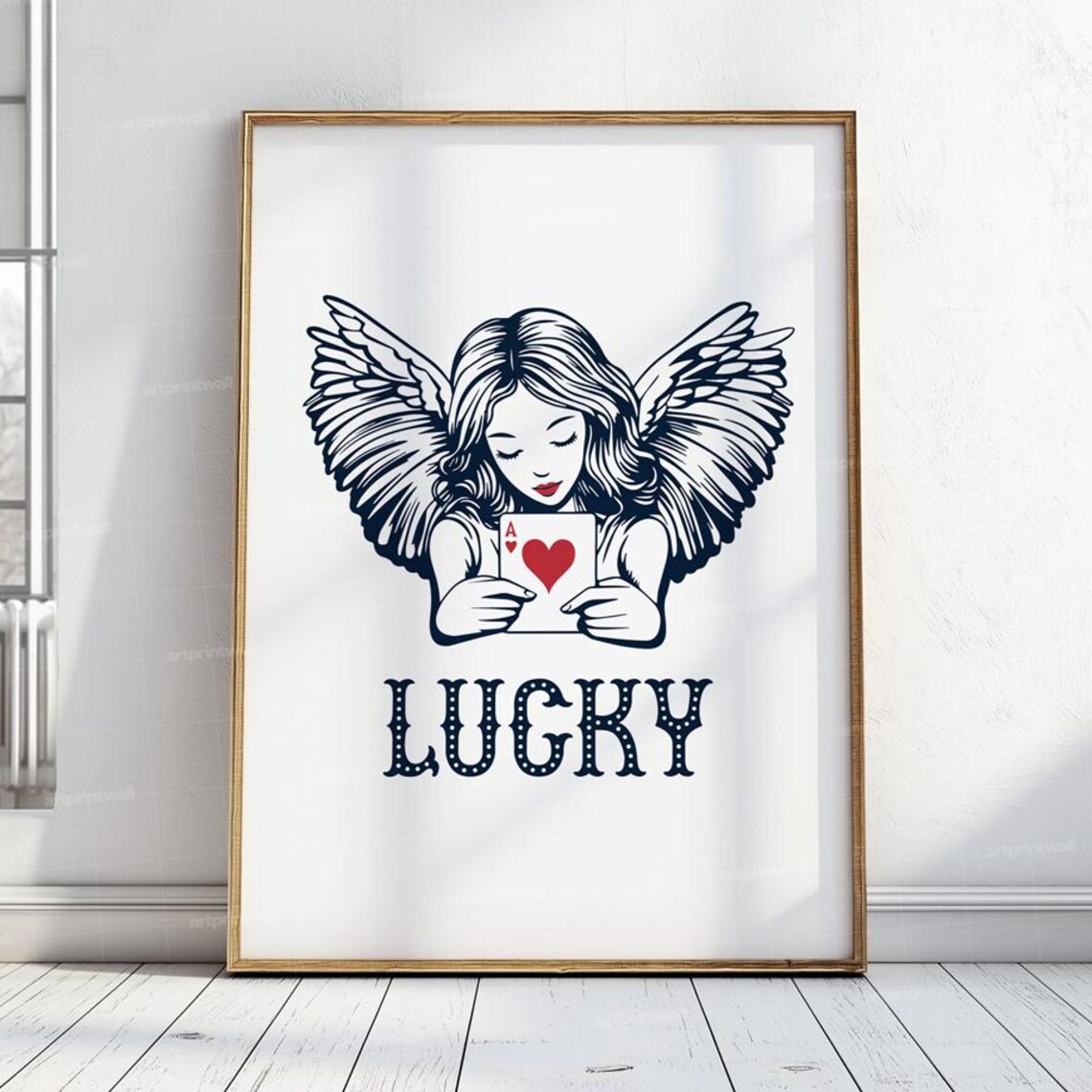 Lucky Angel Girl Ace Of Hearts Vintage Tattoo Style Lucky Poster