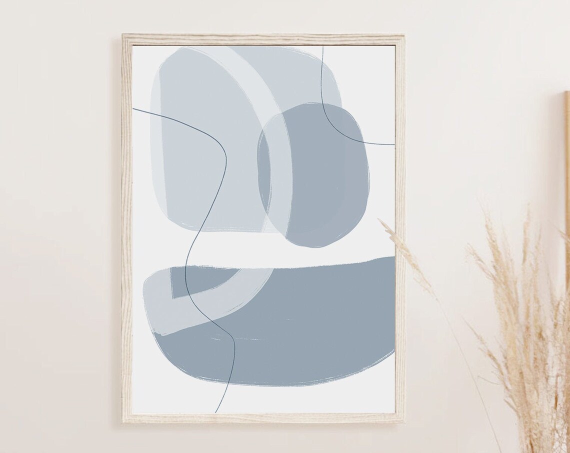 Navy Blue Geometric Abstract Art Print, Modern